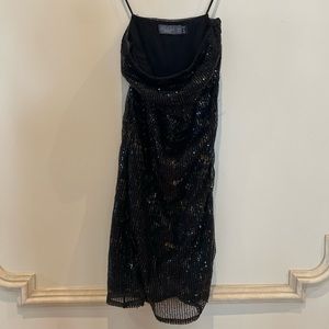 Sparkly Gold and Black Strapless Mini Dress